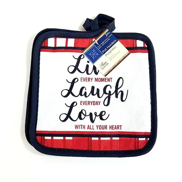 3PC Set Kitchen Oven Mitt & 2 Pot Holders - Live Laugh Love - Picture 4 of 5